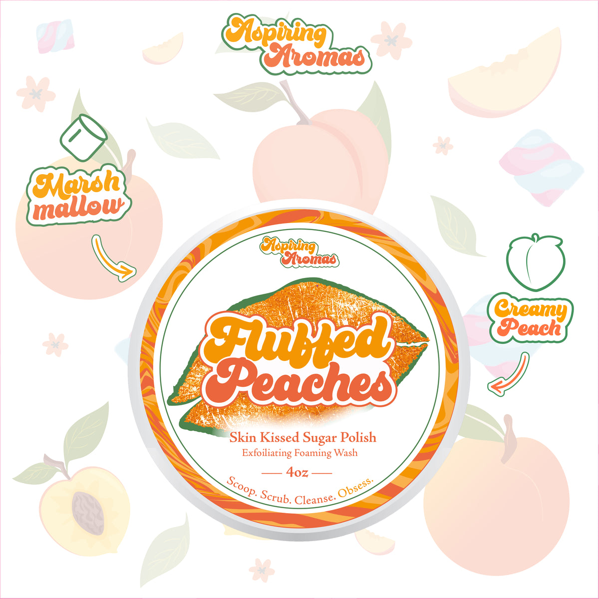 2-in-1 Foaming Wash Sugar Polish ~Fluffed Peaches. 4 oz | PLEASE READ❗️Made by hand with care. Please allow 2–6 weeks for processing and shipping.