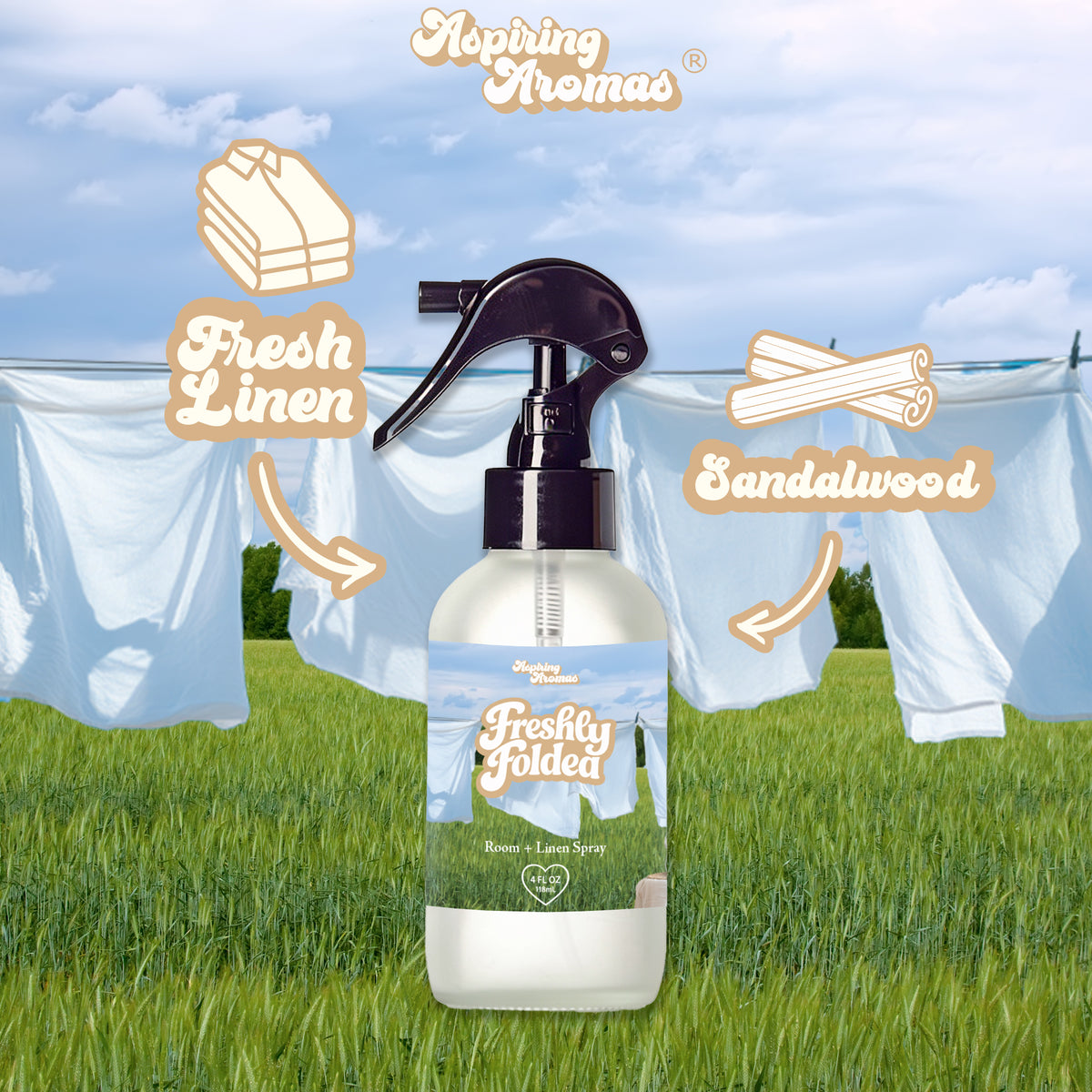 Pre-Order: Room & Linen Spray - Freshly Folded (Preorders will begin processing and shipping between August 17th and August 31st. All preorder orders are expected to be shipped by August 31st or sooner if completed ahead of schedule.)